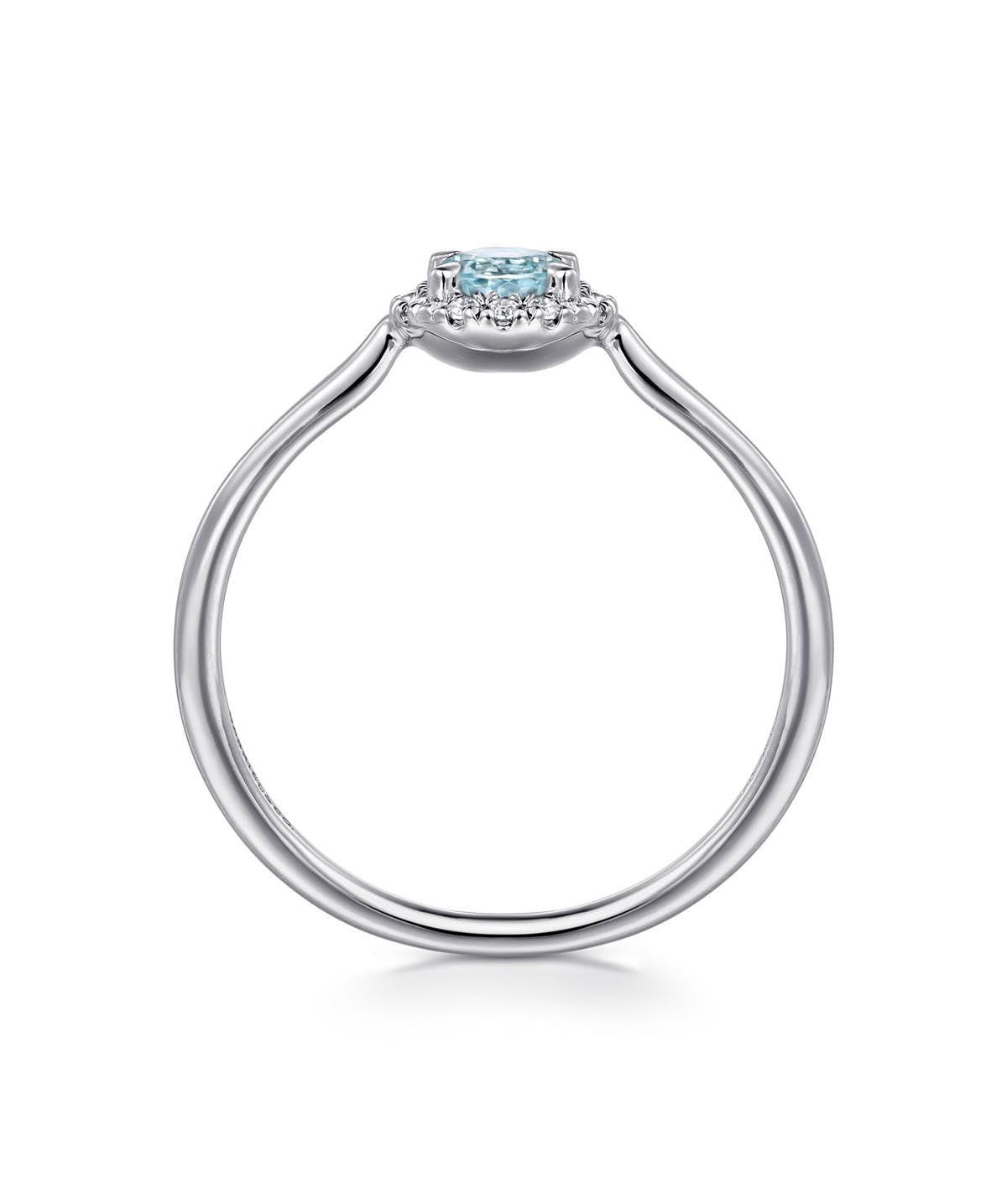 14K White Gold 4mm Aquamarine and Diamond Halo Promise Ring