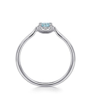 14K White Gold 4mm Aquamarine and Diamond Halo Promise Ring