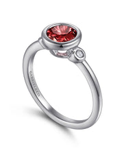 925 Sterling Silver 6mm Garnet and Diamond Ring