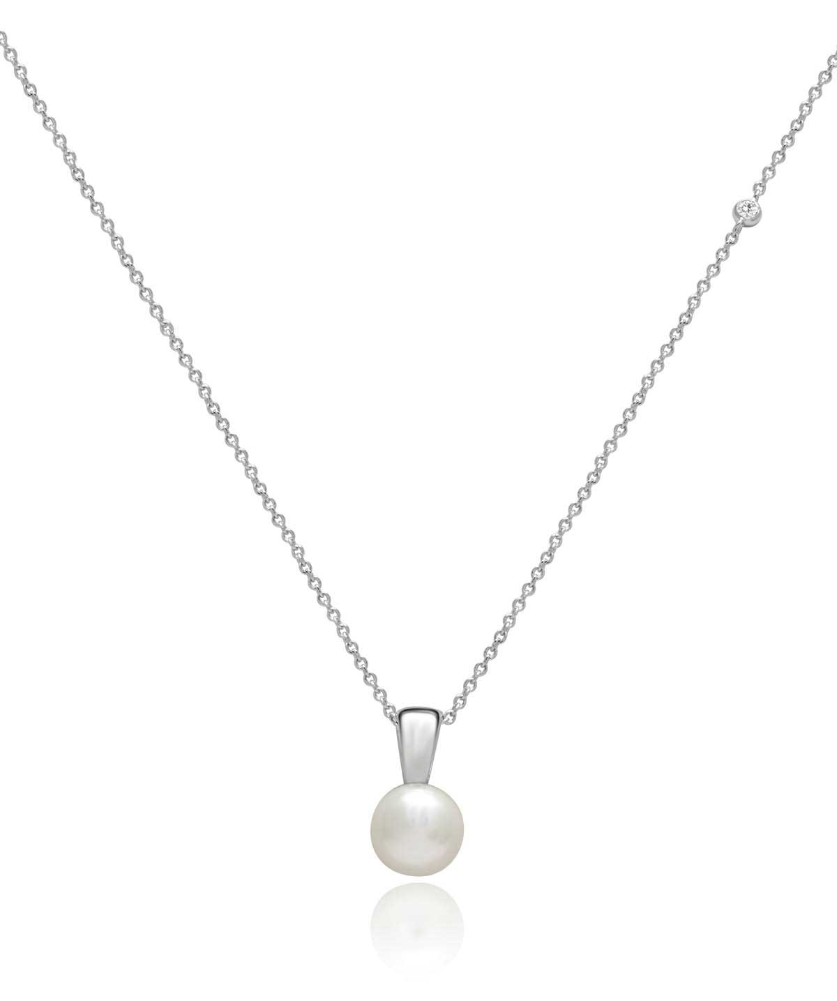 Sterling Silver 8mm Cultured Fresh Water Pearl and Diamond Accented Pendant Necklace