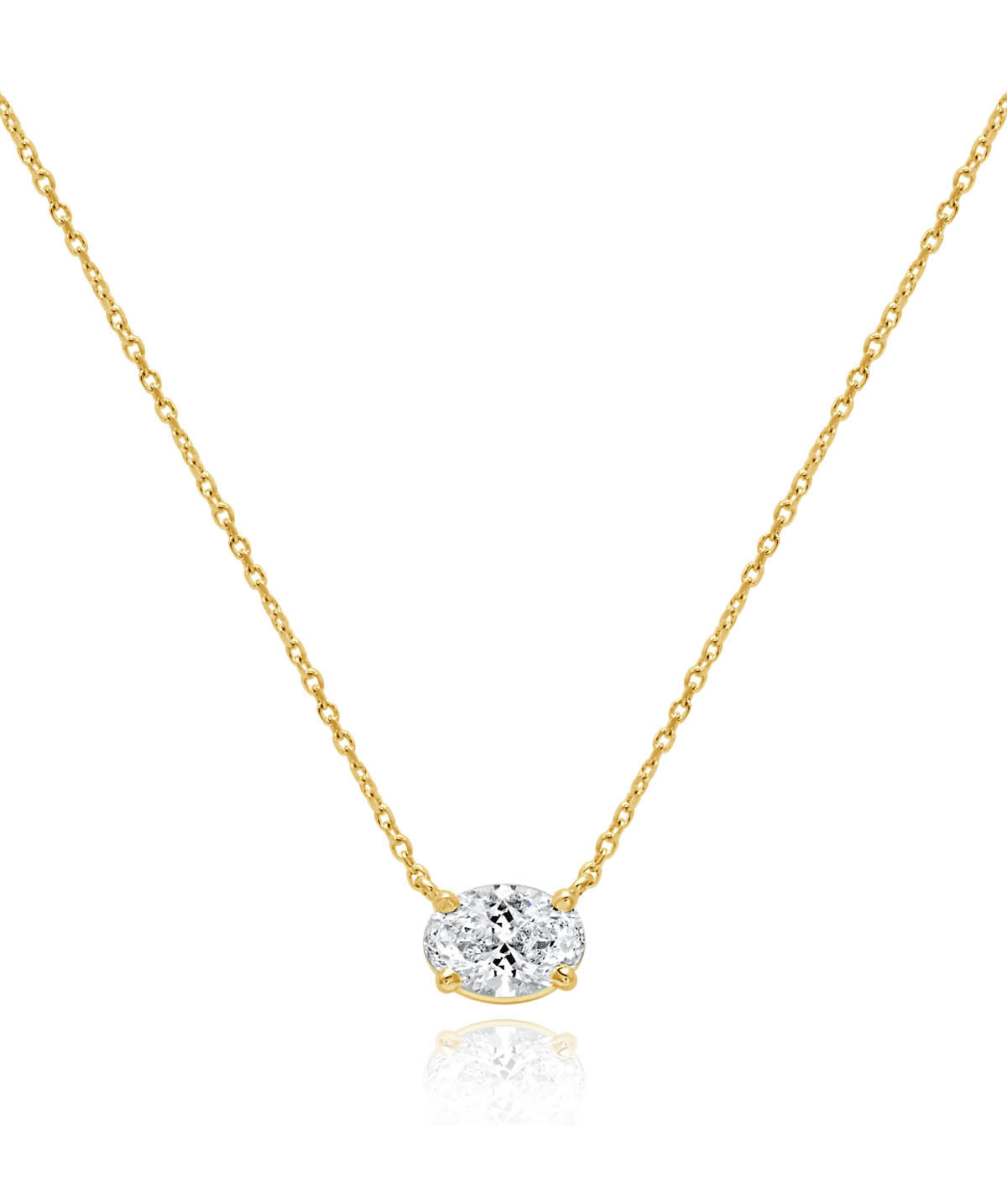 14K Yellow Gold 1.00ct IGI Certified Lab Grown Oval East West Solitaire Pendant Necklace