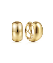 14K Yellow Wide Plain Gold Huggie Earrings