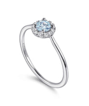 14K White Gold 4mm Aquamarine and Diamond Halo Promise Ring