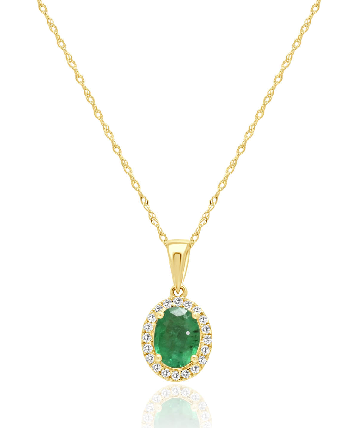 14K Yellow Gold Oval Emerald and Diamond Halo Pendant