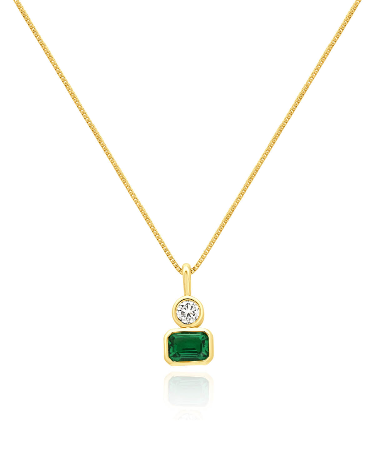 14K Yellow Gold Bezel Set 7mm Lab Grown Emerald and Diamond Pendant