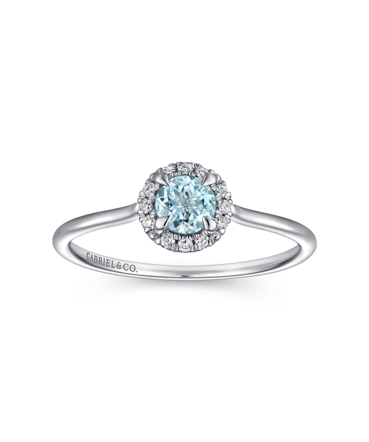 14K White Gold 4mm Aquamarine and Diamond Halo Promise Ring