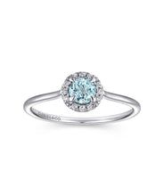 14K White Gold 4mm Aquamarine and Diamond Halo Promise Ring