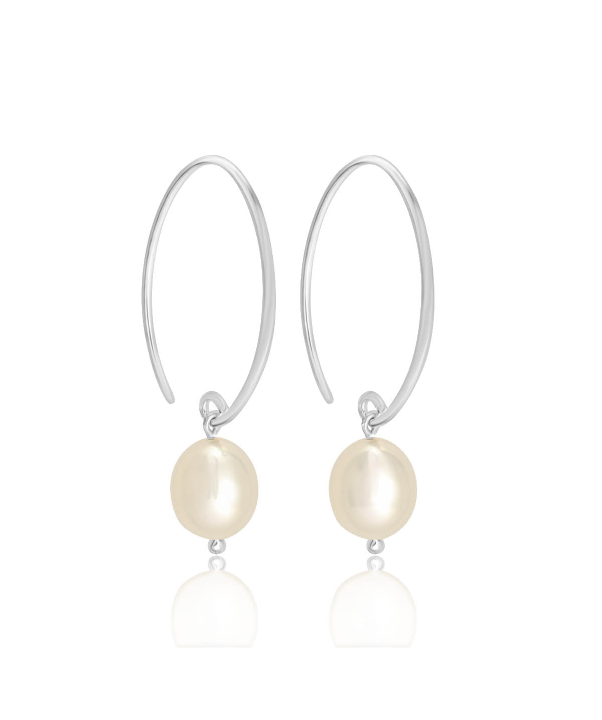 Sterling Silver Small Simple Sweep Hoop Earrings with Fresh Water Pearl Accents