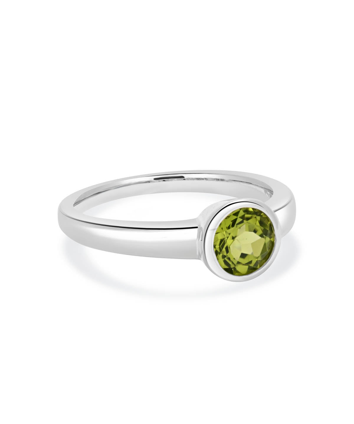 Sterling Silver Bezel Set 6mm Peridot Ring