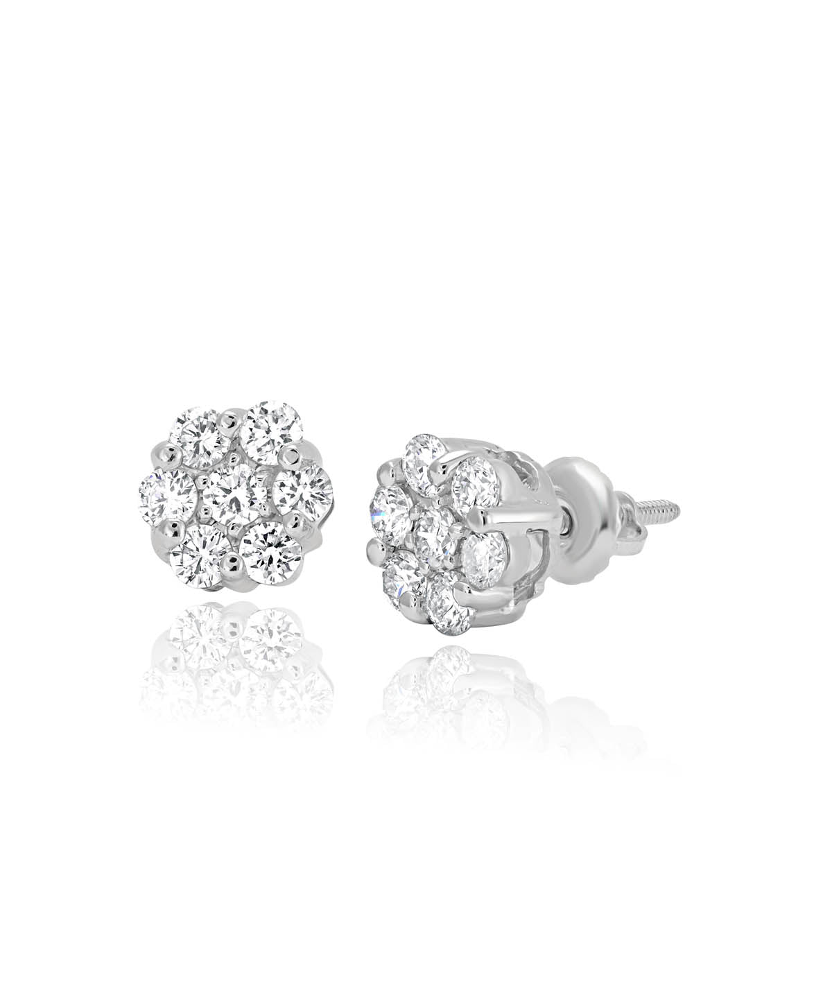 14K White Gold Diamond Cluster Stud Earrings 1.00cttw