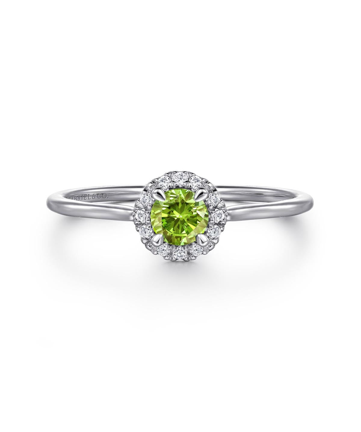 14K White Gold 4mm Peridot and Diamond Halo Promise Ring