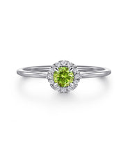 14K White Gold 4mm Peridot and Diamond Halo Promise Ring