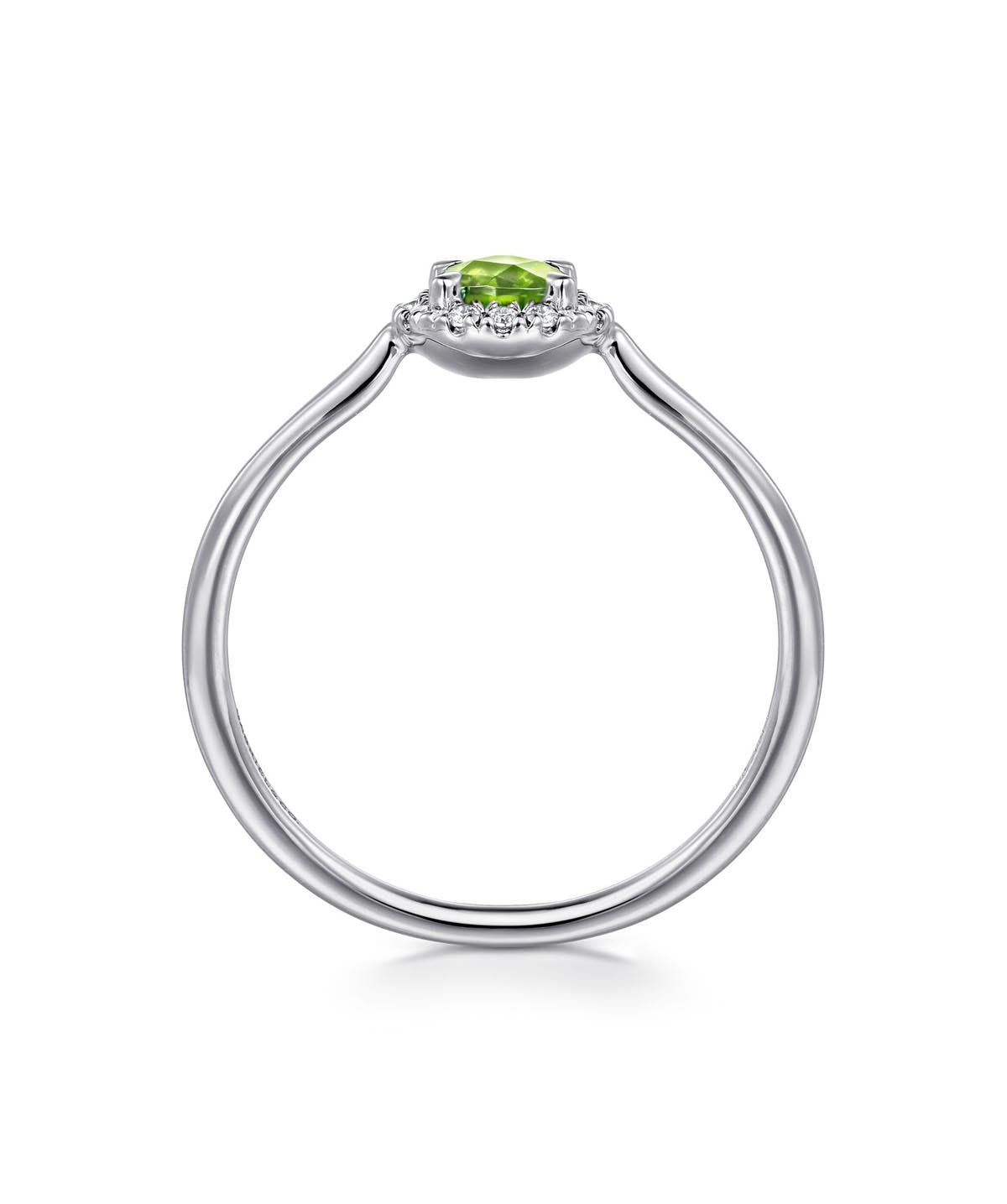 14K White Gold 4mm Peridot and Diamond Halo Promise Ring
