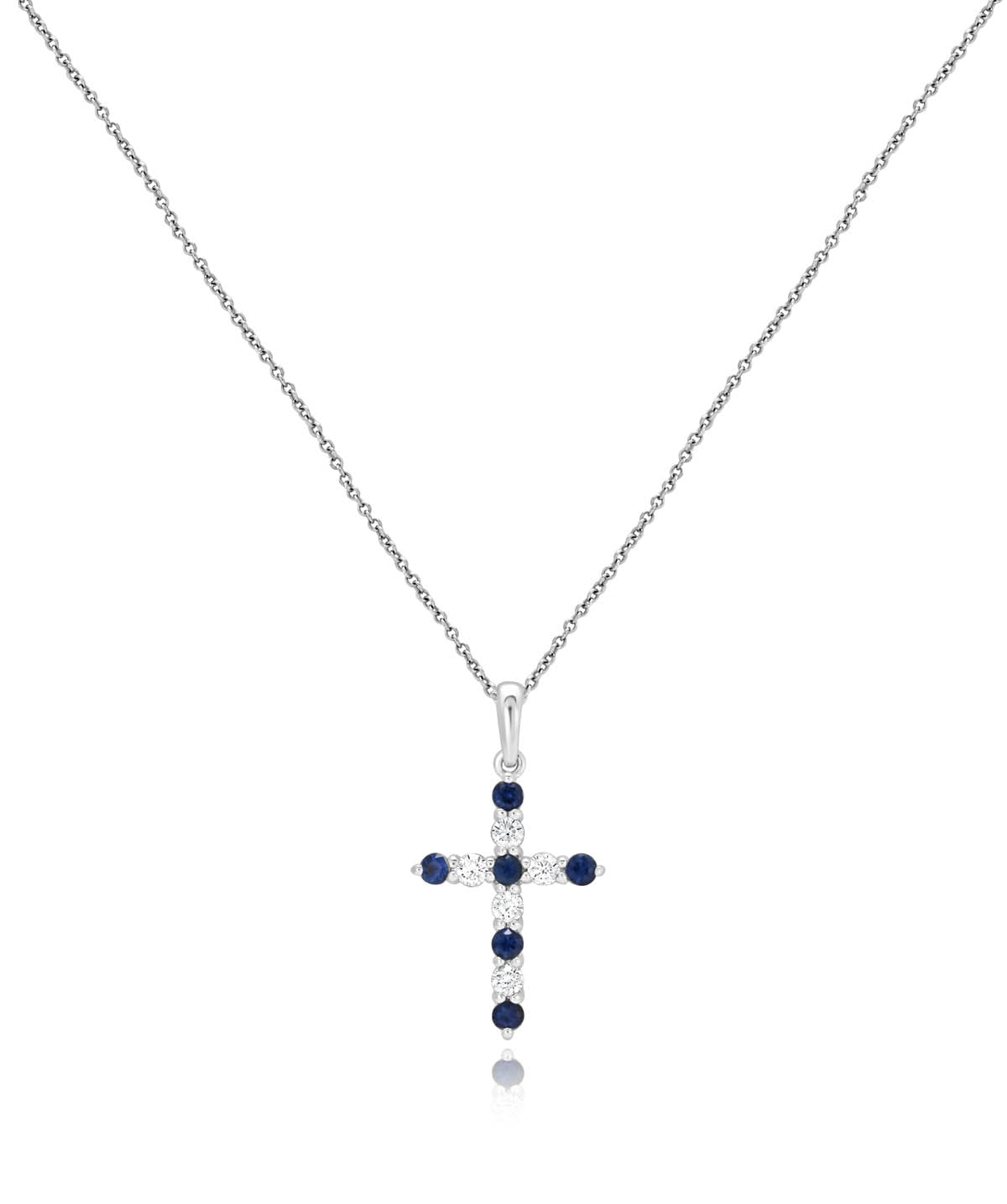 14K White Gold Sapphire and Diamond Cross Pendant