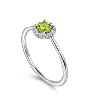14K White Gold 4mm Peridot and Diamond Halo Promise Ring