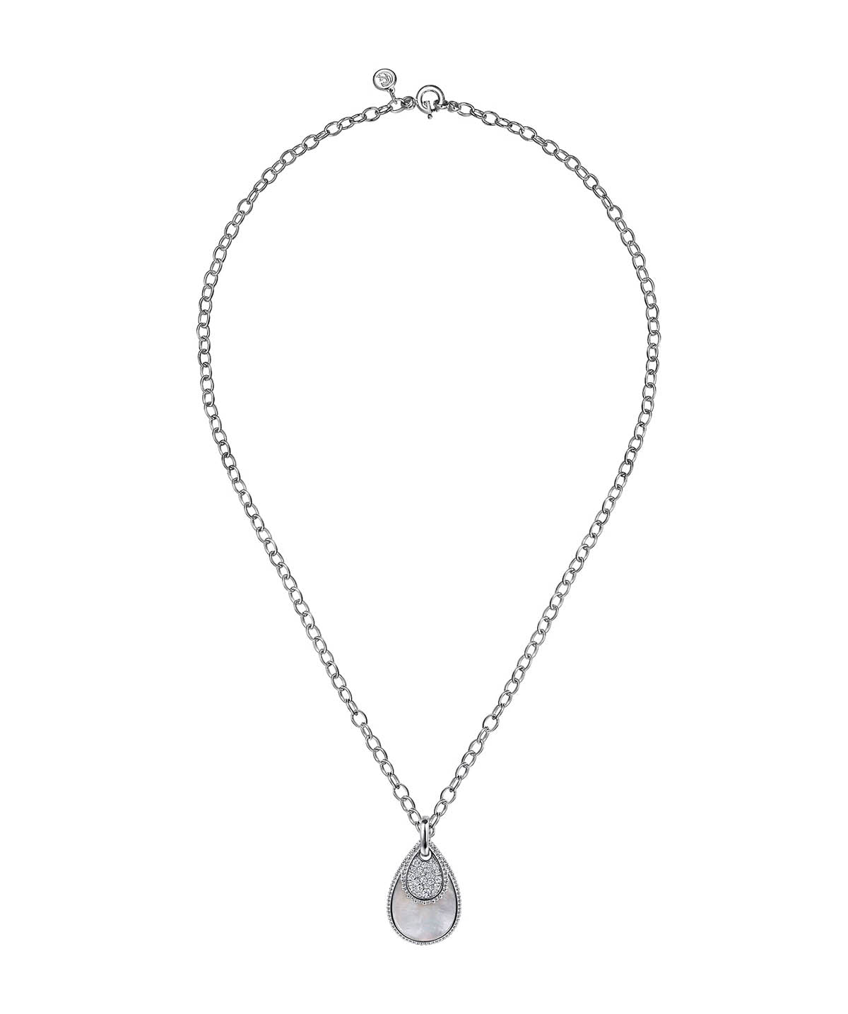 925 Sterling Silver Bujukan White Sapphire and White Mother of Pearl Teardrop Pendant Necklace