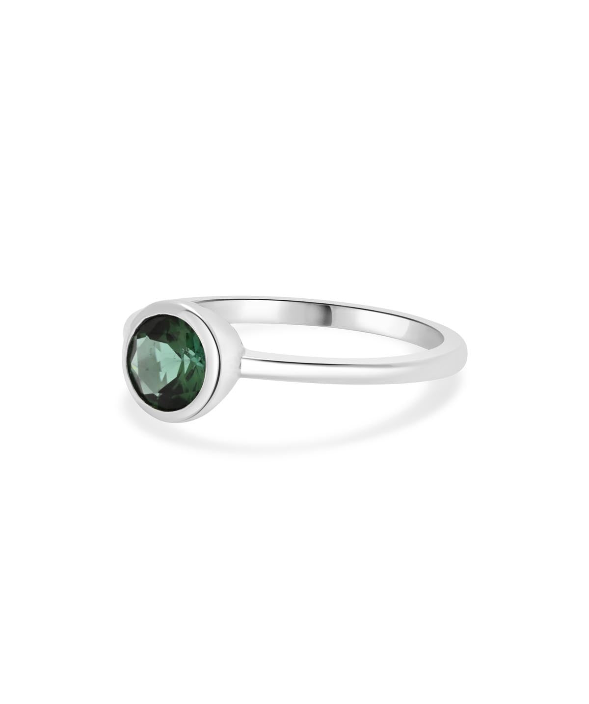 14K White Gold 6mm Green Tourmaline Bezel Ring
