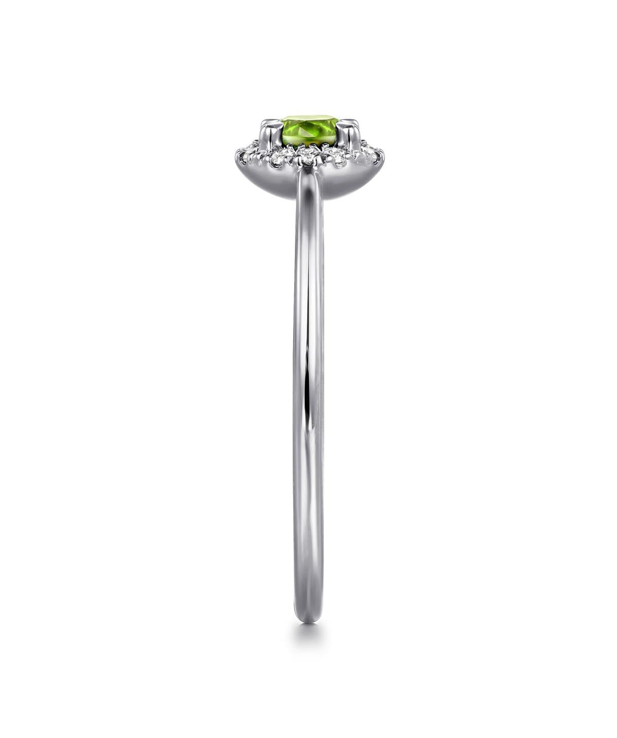 14K White Gold 4mm Peridot and Diamond Halo Promise Ring