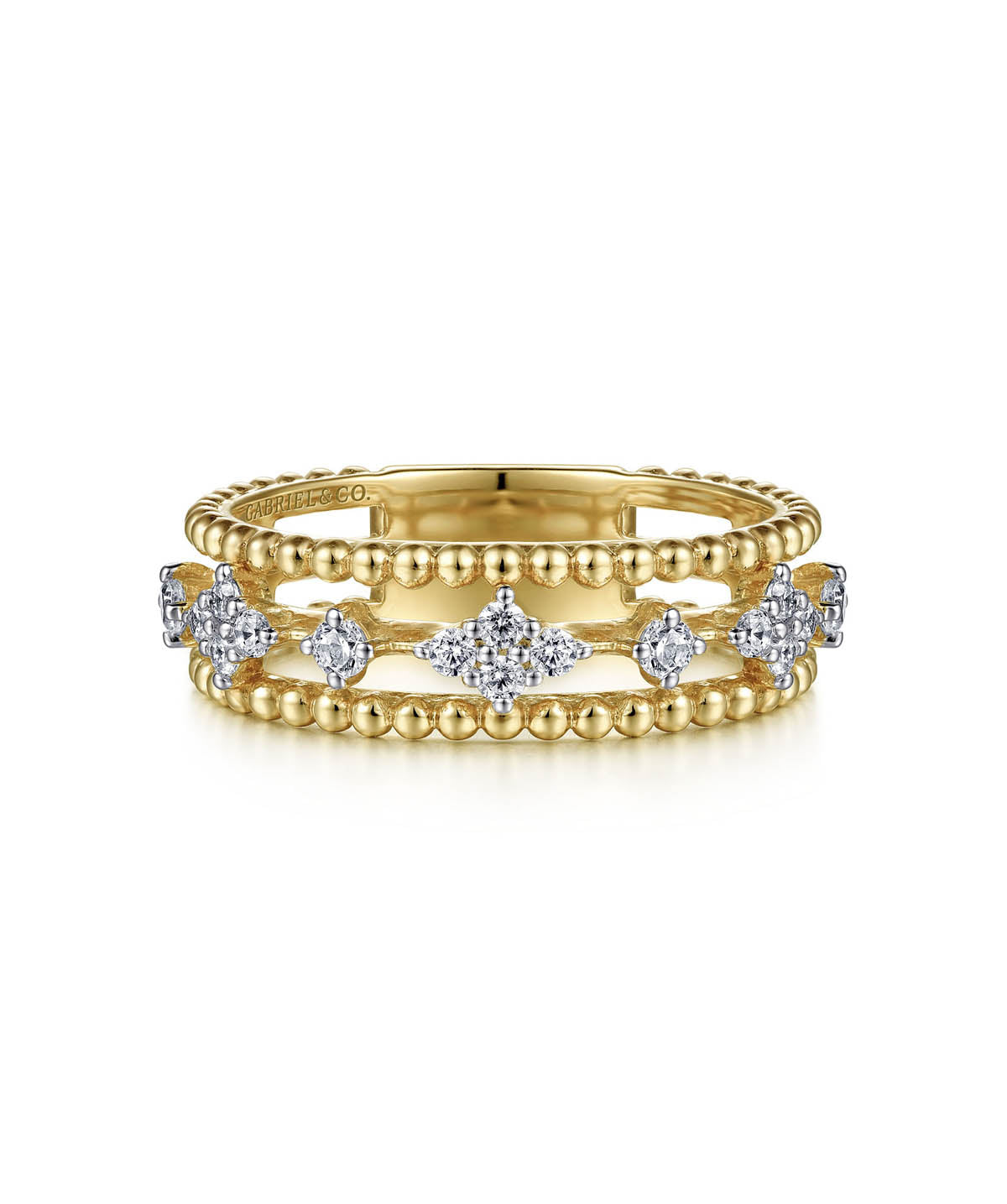 14K Yellow Gold Diamond and Bujukan Bead Easy Stackable Ring