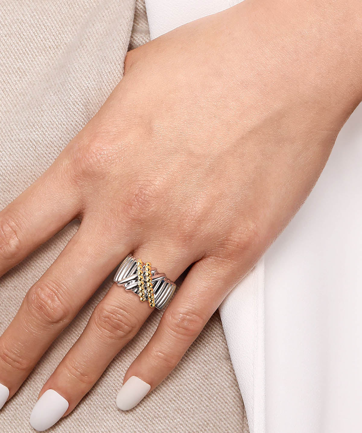 925 Sterling Silver and 14K Yellow Gold Bujukan Shrimp Criss-Cross Ring