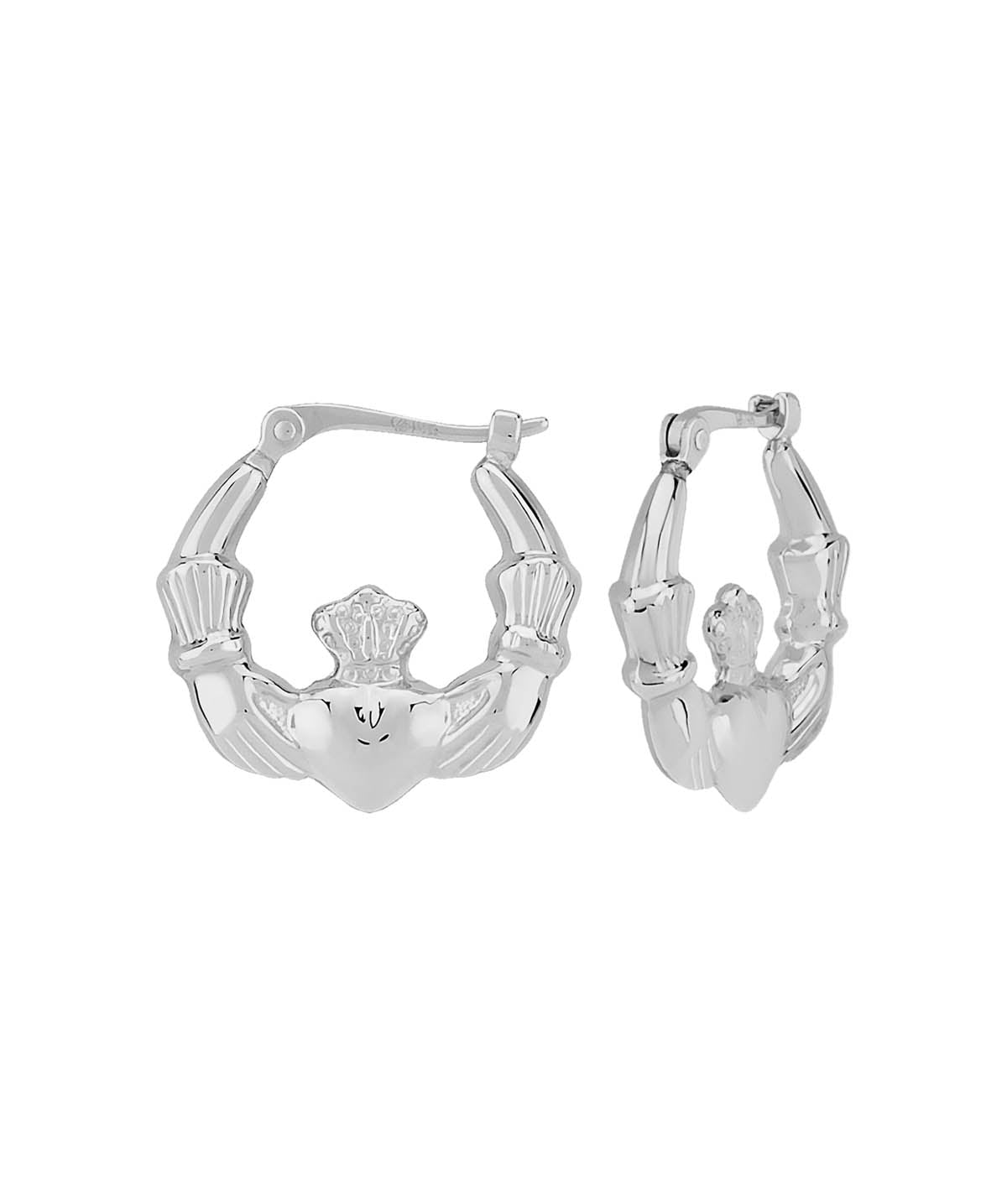 14K White Gold Small Claddaugh Hoop Earrings