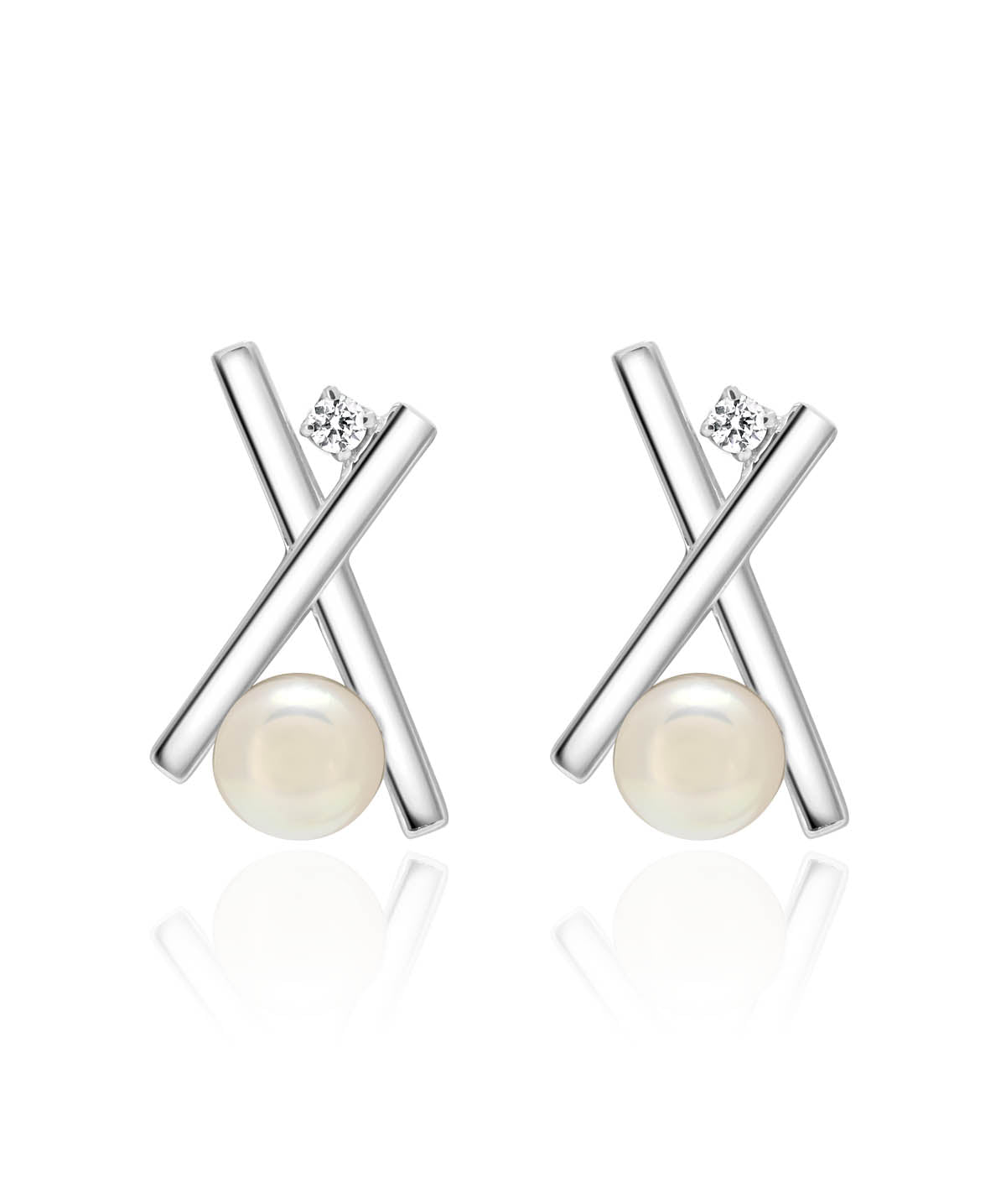 Sterling Silver FWC Pearl and Diamond Earrings