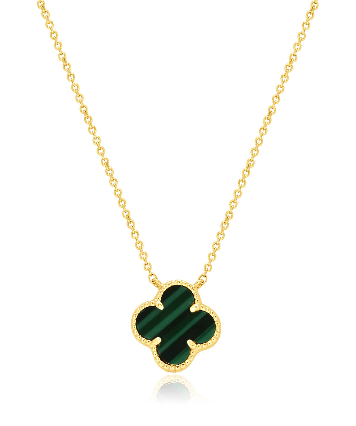 14K Yellow Gold Beaded Edge Italian Green Malachite Clover Pendant