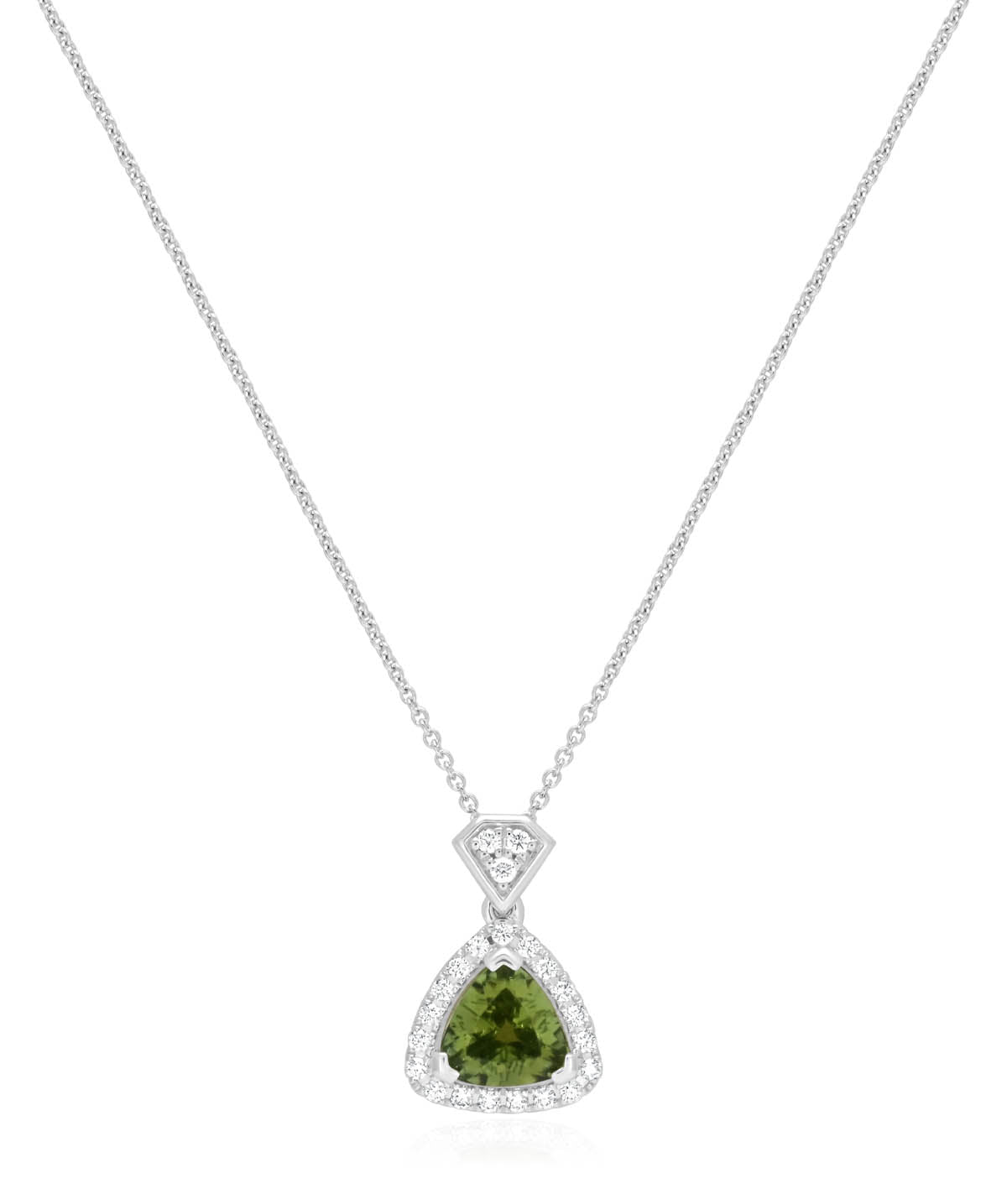 14K White Gold 0.85ct Tourmaline and Diamond Halo Drop Pendant Necklace