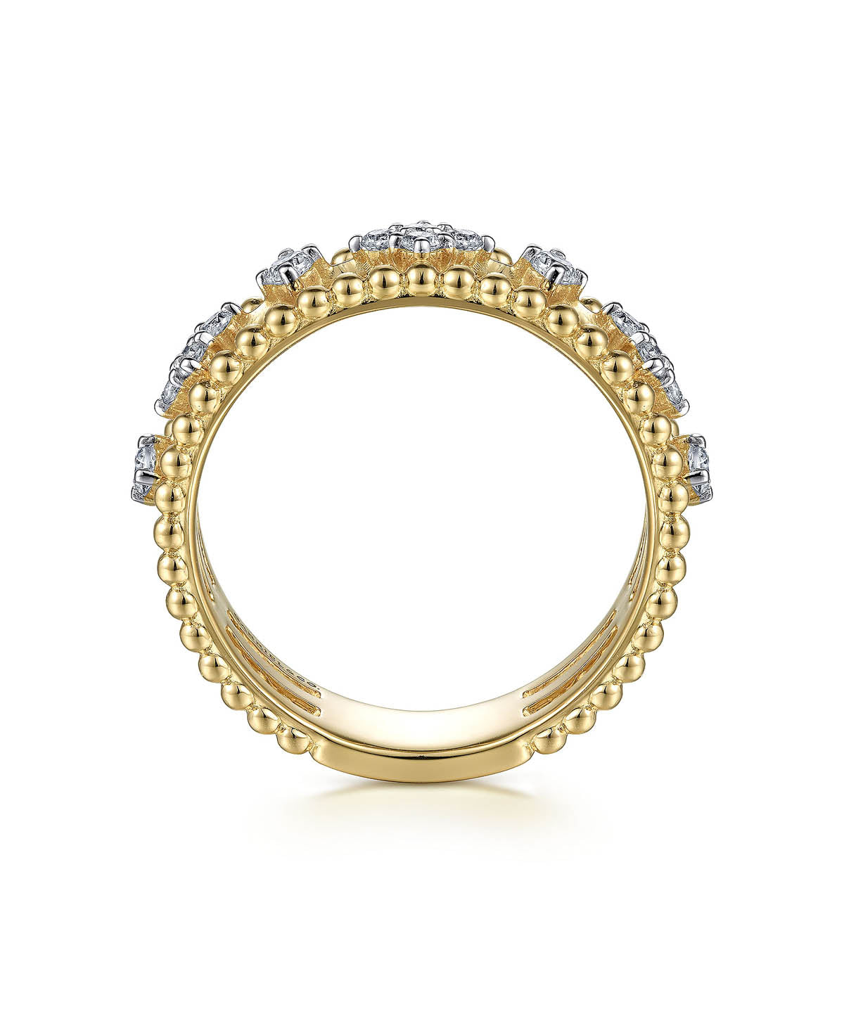 14K Yellow Gold Diamond and Bujukan Bead Easy Stackable Ring