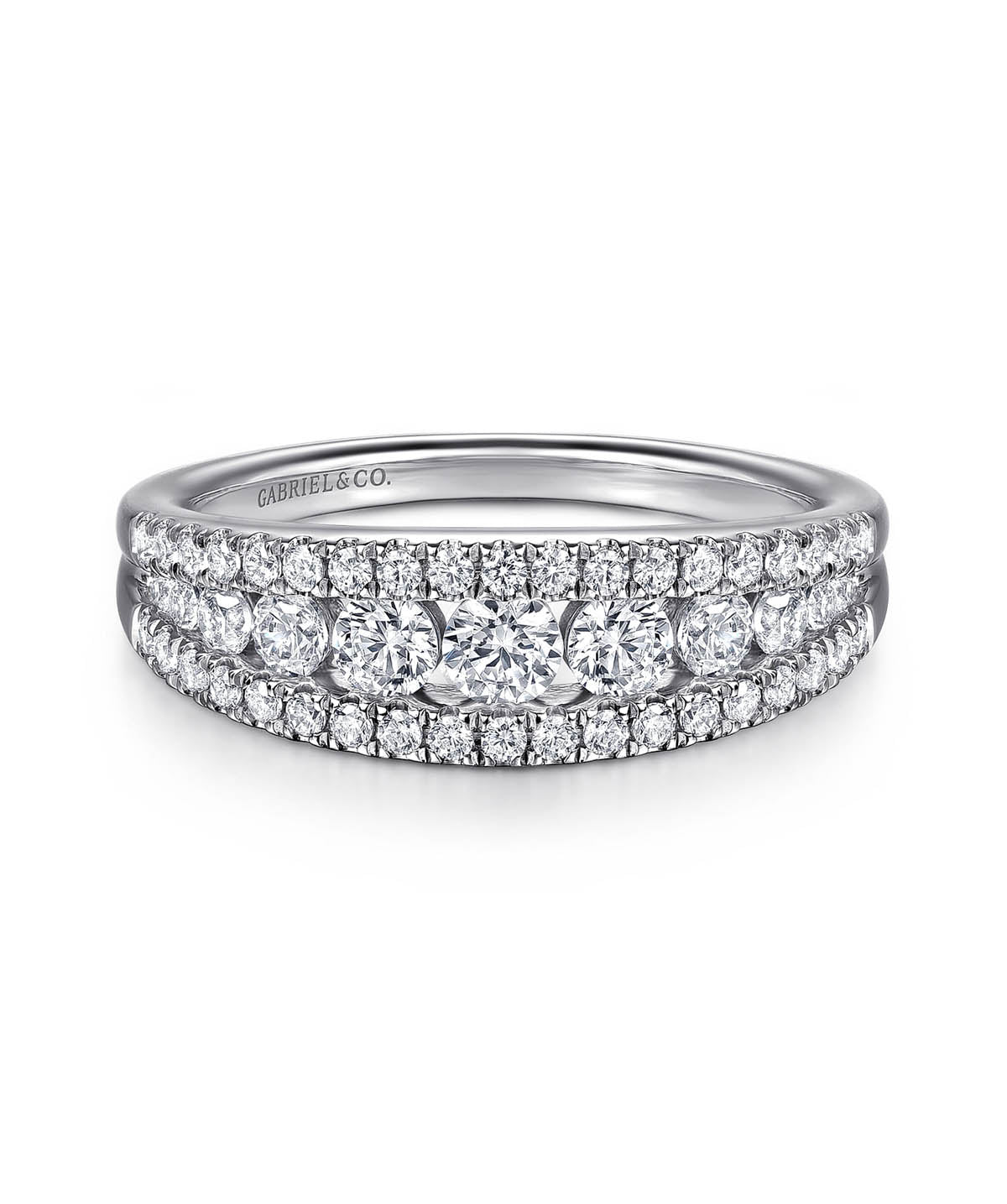 14K White Gold Graduating Diamond Wide Band Ring