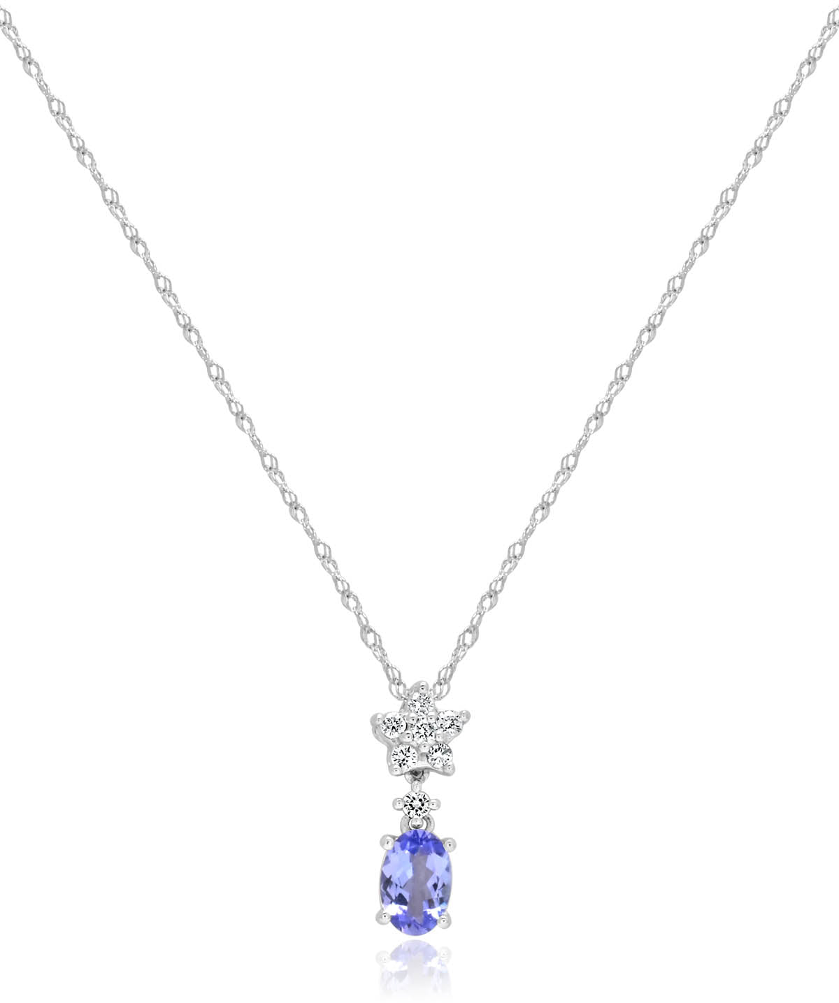 14K White Gold Tanzanite and Diamond Drop Pendant Necklace