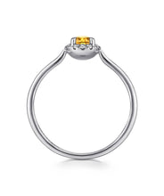 14K White Gold 4mm Citrine and Diamond Halo Promise Ring