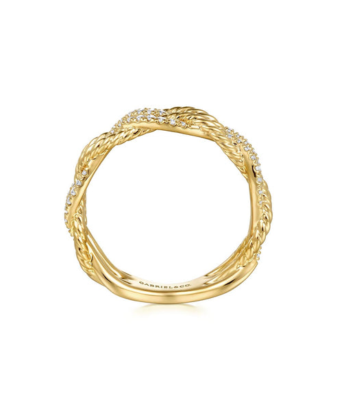 14K Yellow Gold Diamond Twisted Ladies Ring Bellman Jewelers