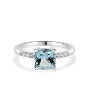 14K White Gold 7mm Aquamarine and Diamond Fashion Ring