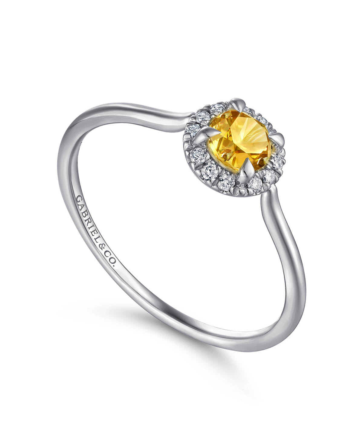 14K White Gold 4mm Citrine and Diamond Halo Promise Ring