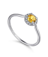 14K White Gold 4mm Citrine and Diamond Halo Promise Ring