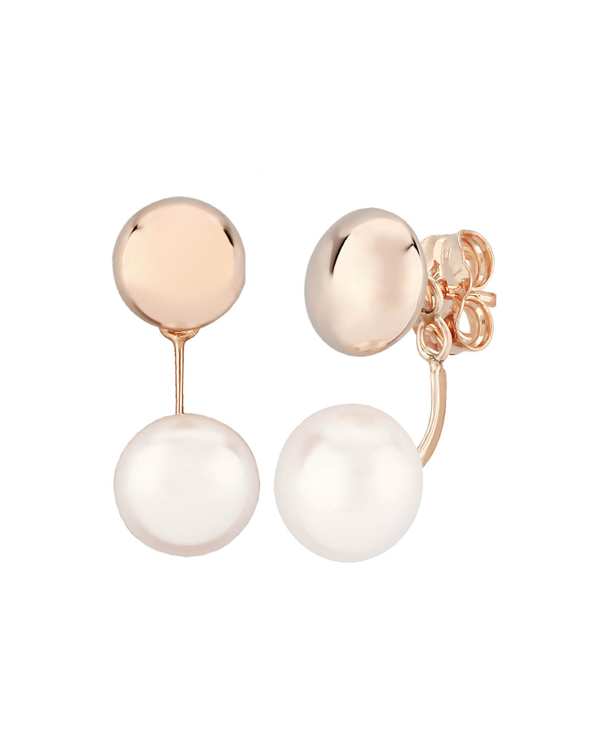 14K Rose Gold 7mm Flat Stud with Fresh Water Pearl Drop