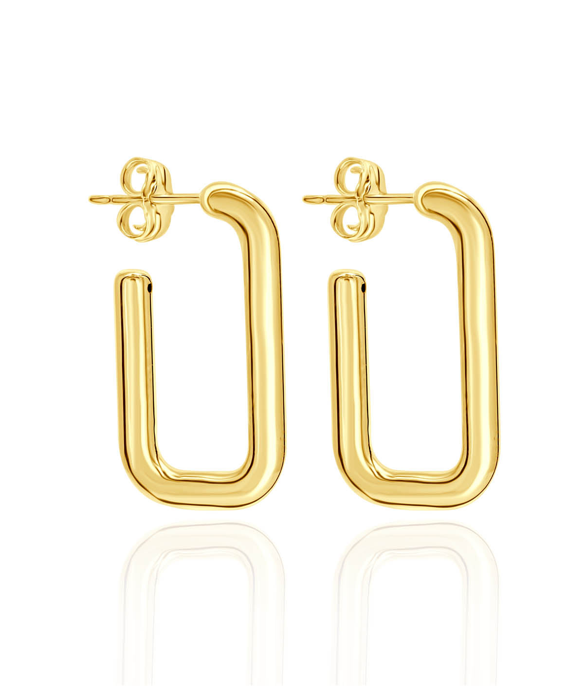 14K Yellow Gold Rounded Rectangle J Hoop Earrings