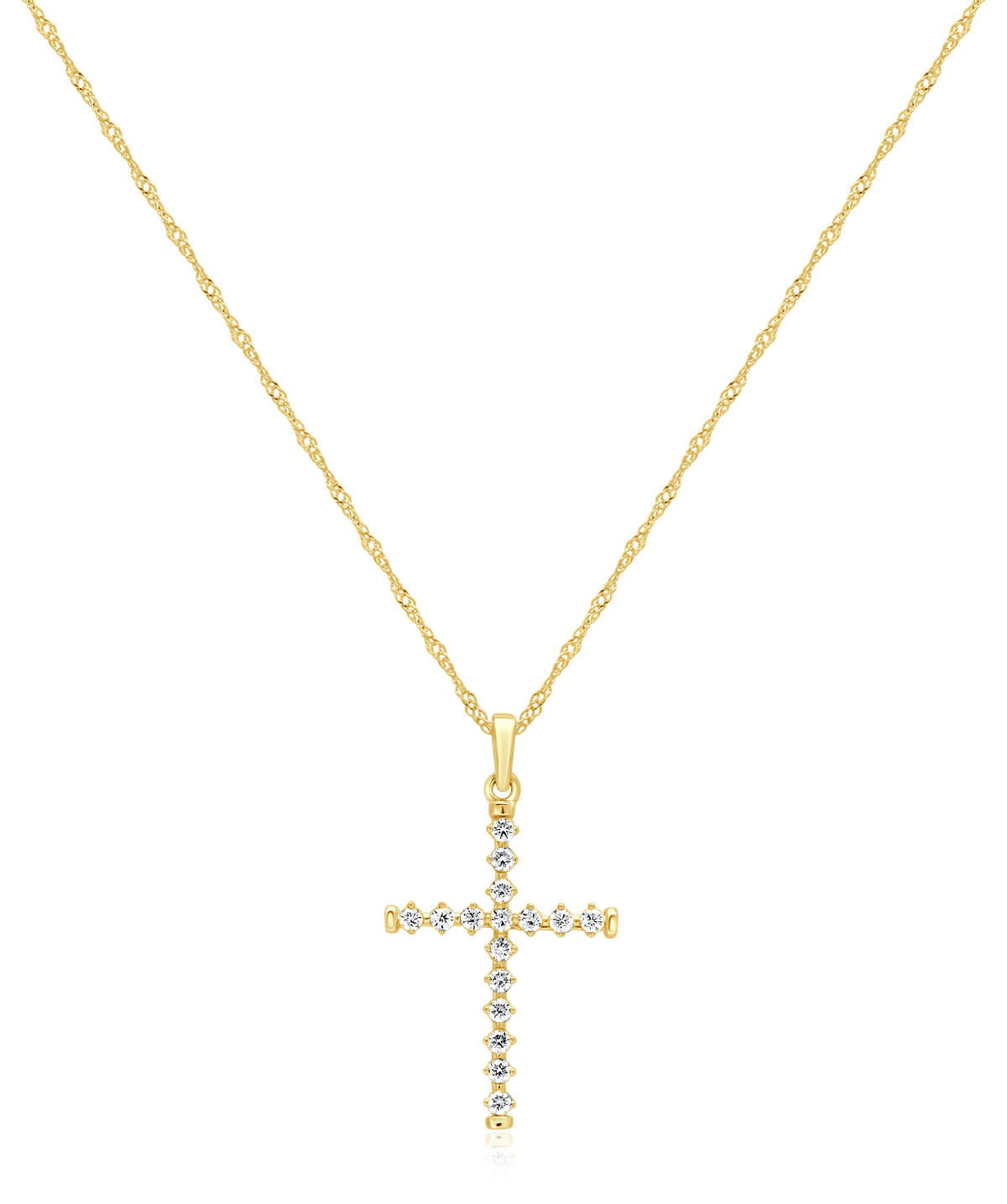 14K Yellow Gold Split Prong Diamond Cross Pendant Necklace