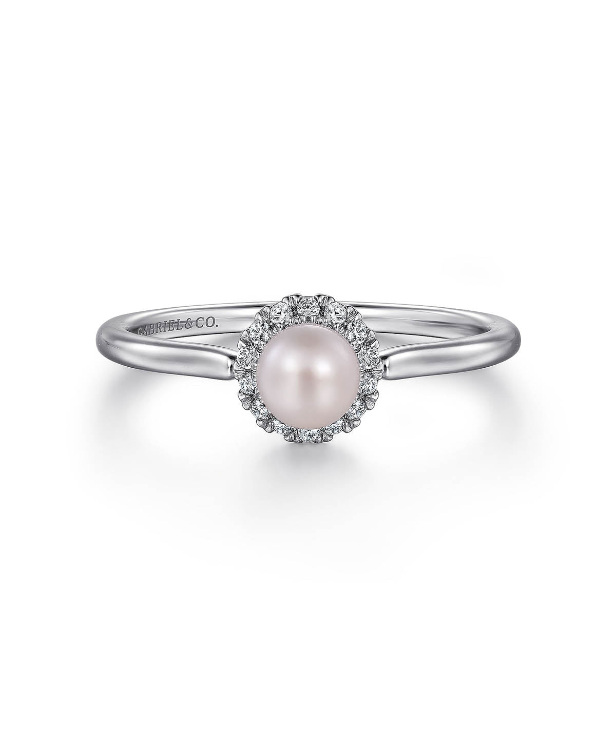 14K White Gold Pearl Ring with Diamond Halo