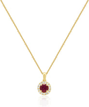 14K Yellow Gold 5mm Ruby and Diamond Halo Pendant