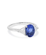 14K White Gold Three Stone 9mm Tanzanite & Diamond Ring