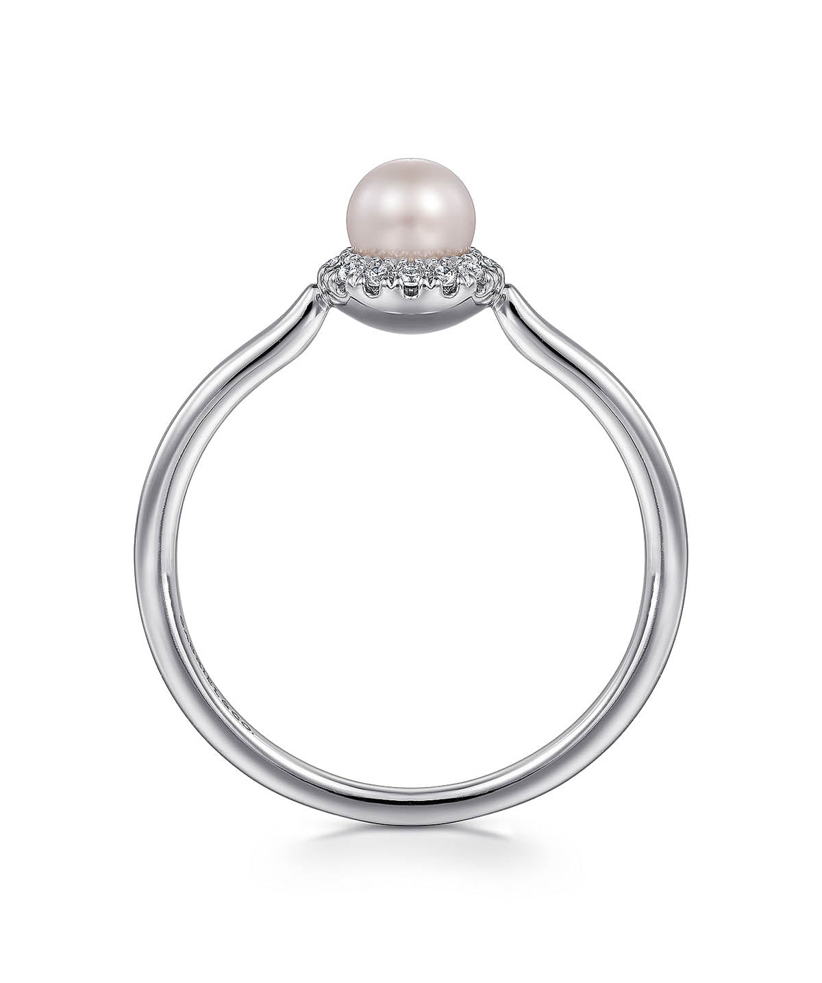 14K White Gold Pearl Ring with Diamond Halo