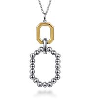 925 Sterling Silver and 14K Yellow Gold Octagon Bujukan Drop Pendant Necklace