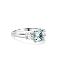 14K White Gold 1.00ct Aquamarine and Diamond Three Stone Ring