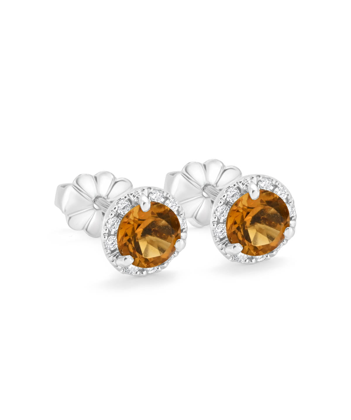 14K White Gold Citrine and Diamond Halo Stud Earrings