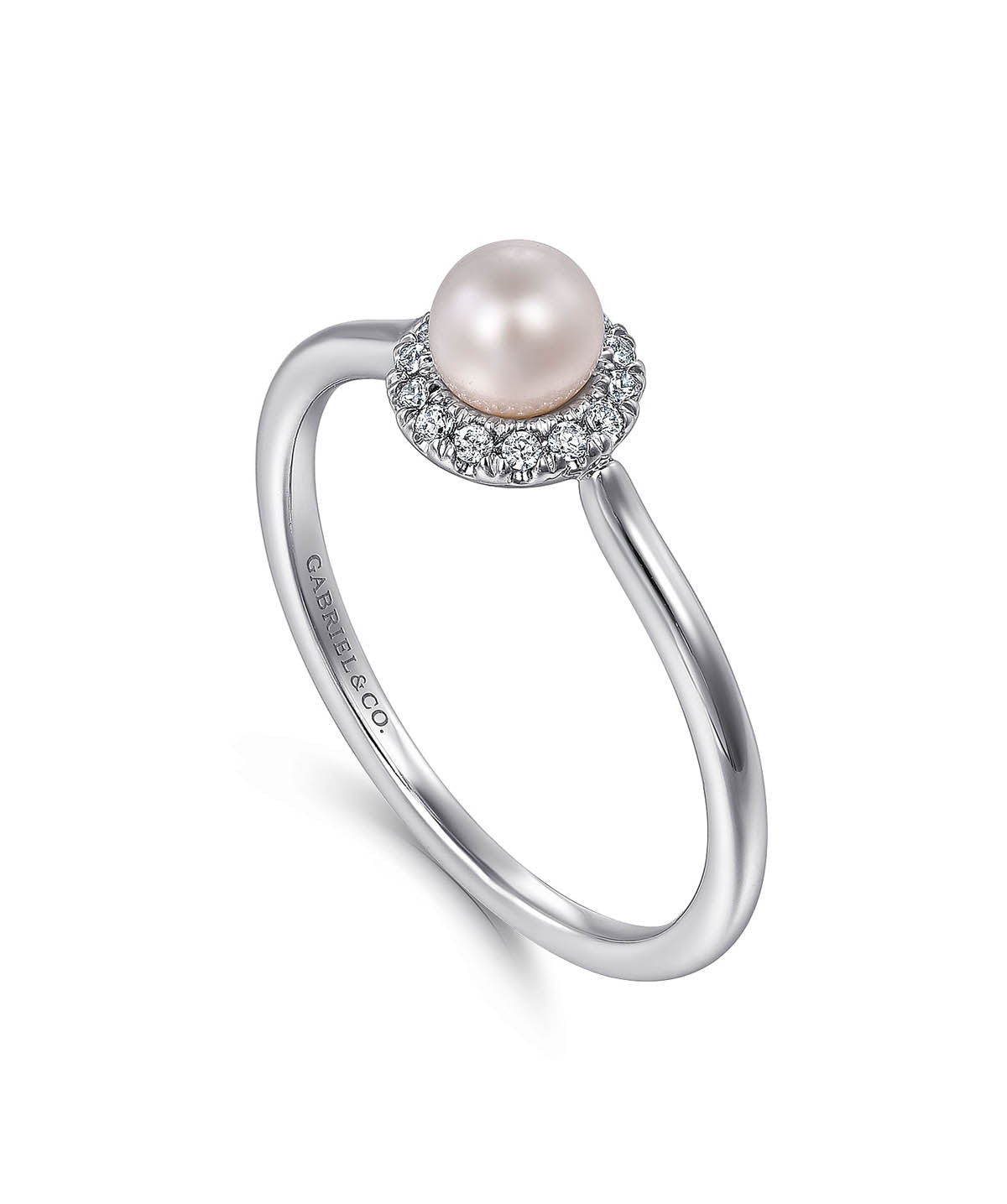 14K White Gold Pearl Ring with Diamond Halo