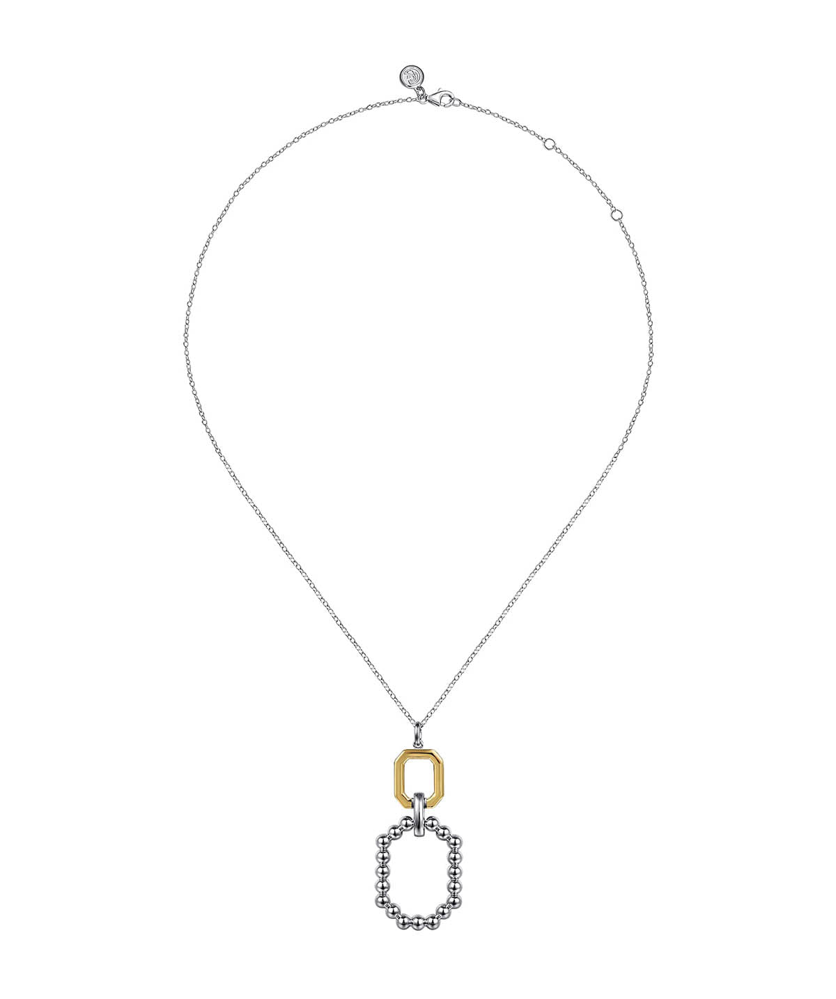 925 Sterling Silver and 14K Yellow Gold Octagon Bujukan Drop Pendant Necklace