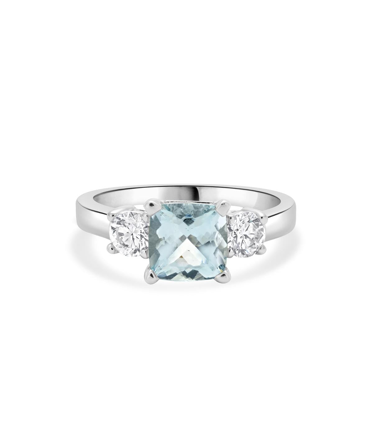 14K White Gold 1.00ct Aquamarine and Diamond Three Stone Ring