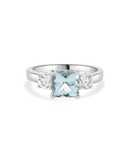 14K White Gold 1.00ct Aquamarine and Diamond Three Stone Ring